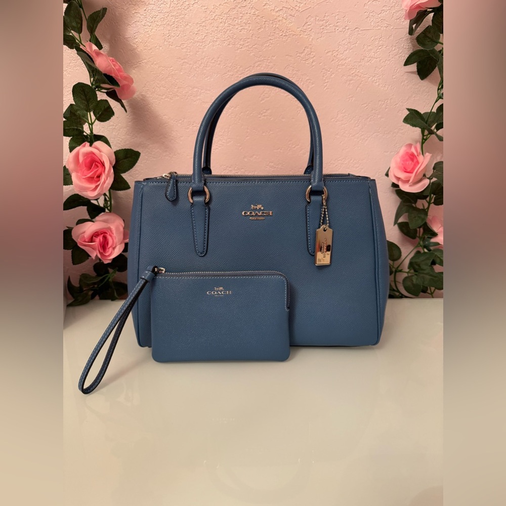 BUNDLE: Coach Satchel Bag and matching wristband in blue